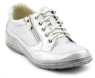 Wygodne półbuty damskie z miękkiej skóry Helios Komfort 357, srebrne 2