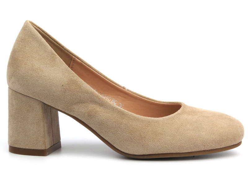 Eleganckie buty damskie na klocku - Potocki 24-12340, beżowe