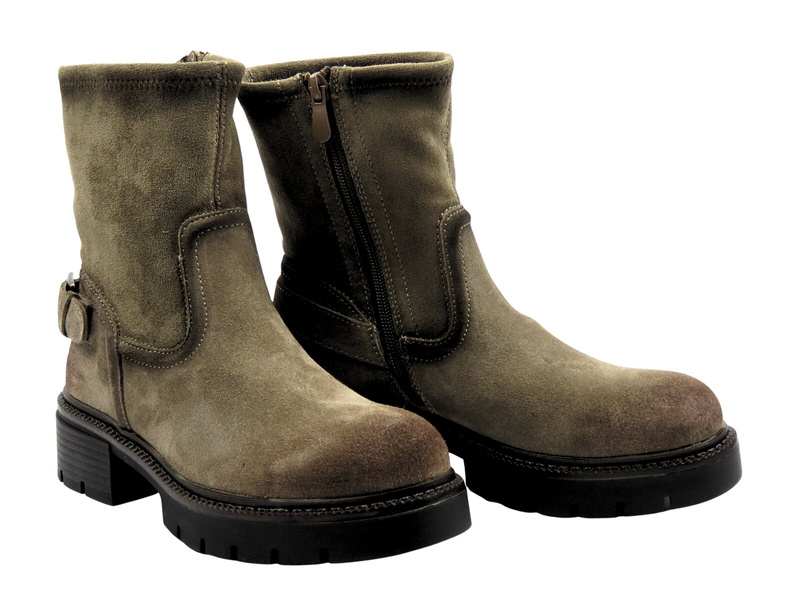 Ocieplane Botki Damskie - Potocki 25-96307 Khaki Na Zamek