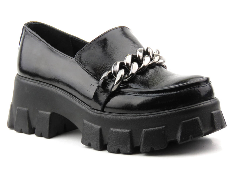 Lakierowane lordsy damskie na grubej platformie - VENEZIA 001770, czarne