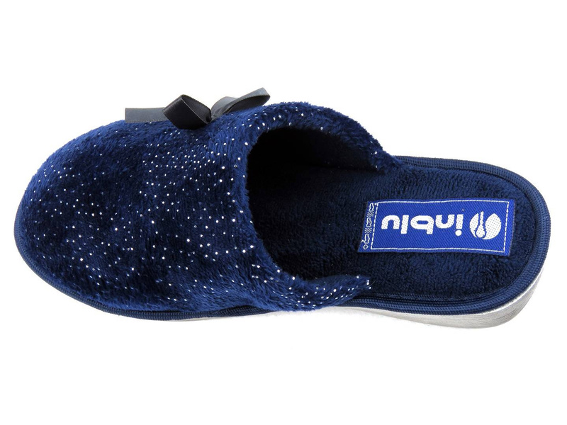 Miękkie kapcie damskie INBLU DC-21, granatowe z kokardką