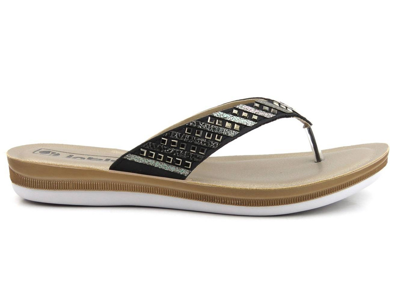 Japonki damskie z ozdobnymi paskami - INBLU BA-40, czarne