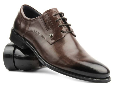 Eleganckie półbuty męskie skórzane - JOHN DOUBARE QA526-C6-A77, brązowe