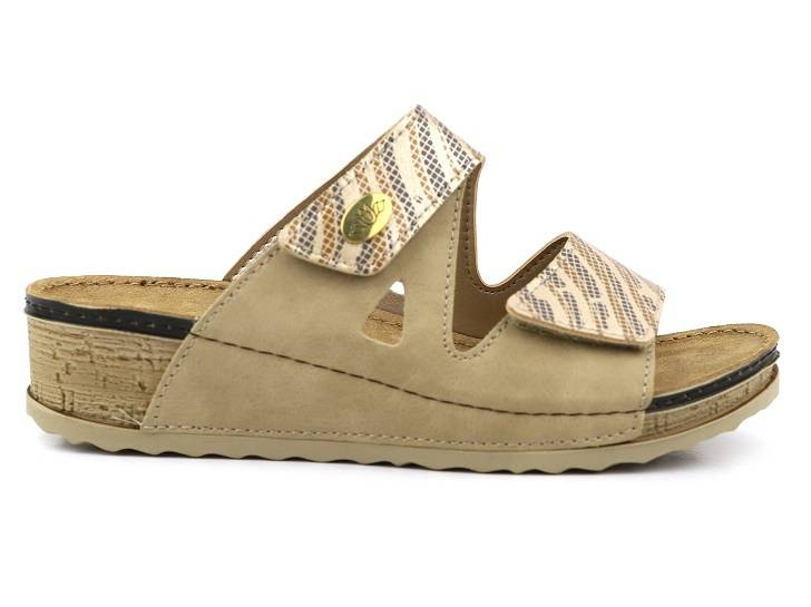 Klapki damskie z paskami na rzep - INBLU NV-02, beżowe