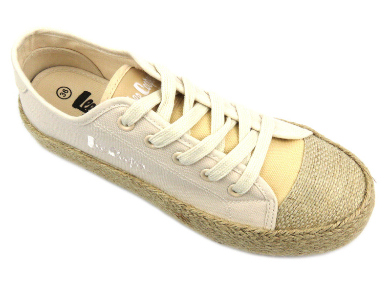 Trampki damskie z plecioną podeszwą - Lee Cooper LCW-24-31-2191L, beżowe