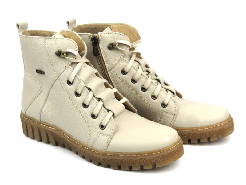 Trapery damskie ocieplane wełną - HELIOS Komfort 577, ecru