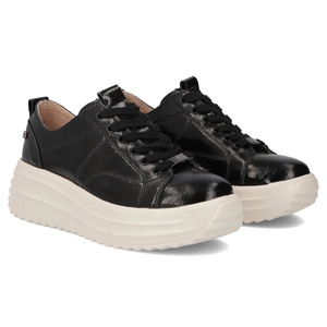 Skórzane sneakersy damskie na platformie czarne Filippo DP6795/25