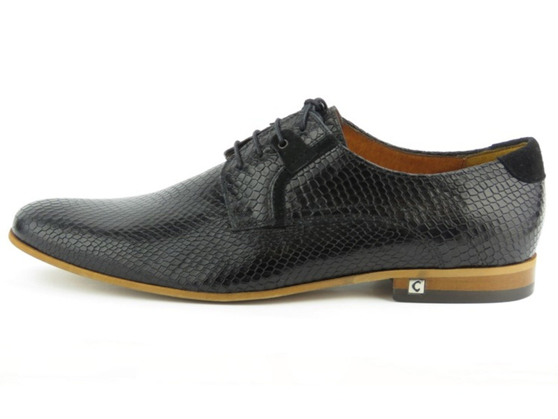Derby męskie z imitacją łuski - CONHPOL 4934, czarne