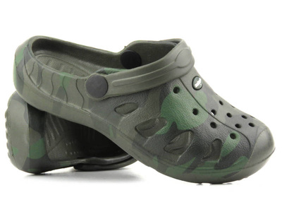 Klapki dziecięce clogsy - Axim 3805, zielone moro