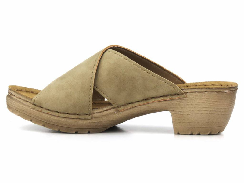 Klapki damskie na obcasie - INBLU BL-03, beżowe