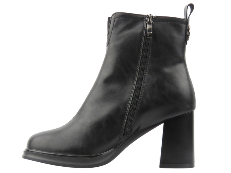 Wygodne eleganckie botki damskie ze skóry naturalnej Cambell 26-12858, czarne