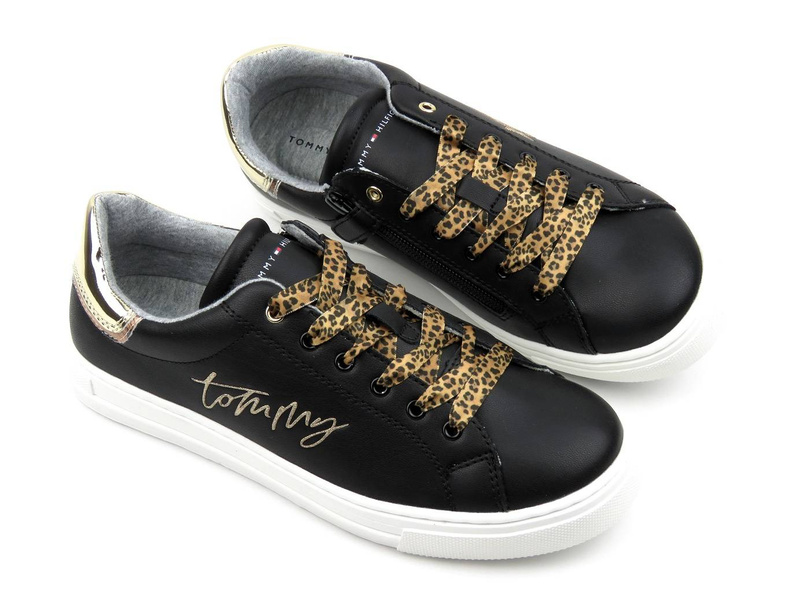 Buty sportowe, sneakersy damskie - TOMMY HILFIGER T3A4-31164-1242X208, czarne z panterką