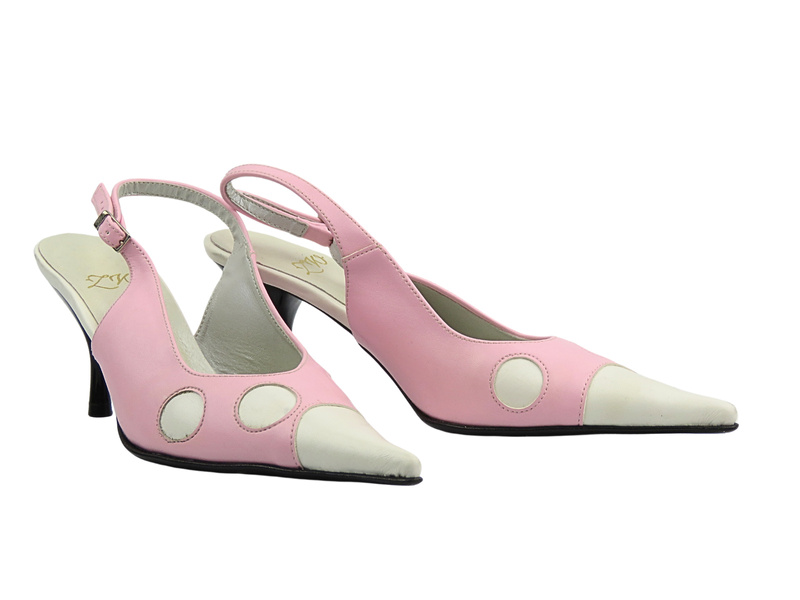 Skórzane czółenka damskie biało-różowe na szpilce Zygmunt 288