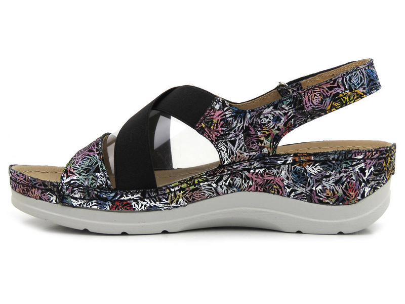 Wygodne sandały damskie na koturnie - HELIOS Komfort 100, czarne