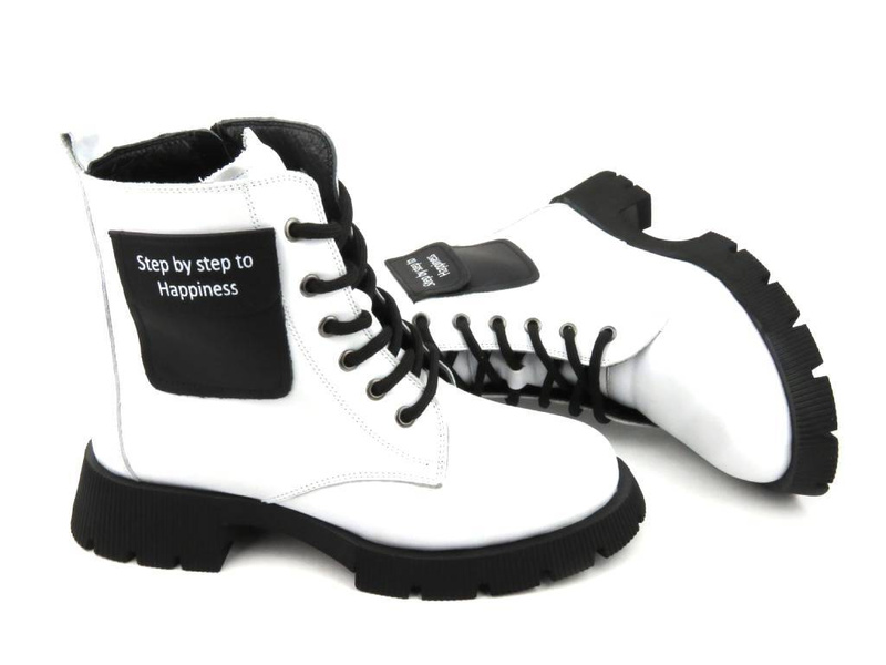 Botki damskie skórzane na klocku - VENEZIA G0153128, białe