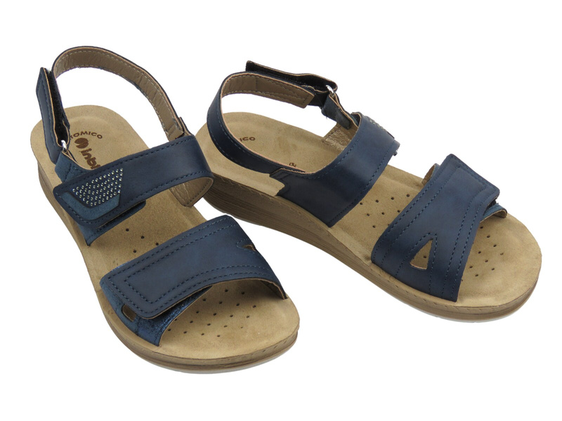 Sandały damskie na koturnie na rzep INBLU FC-61 -granatowe