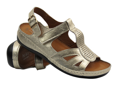 Skórzane sandały damskie złote Nika Komfort H-179