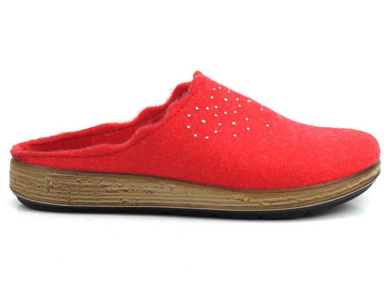 Kapcie damskie z ekologicznego filcu - INBLU ILENA 40337, czerwone z kryształkami