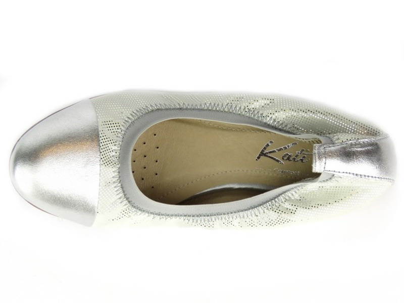 Skórzane balerinki KATI 1086, srebrne