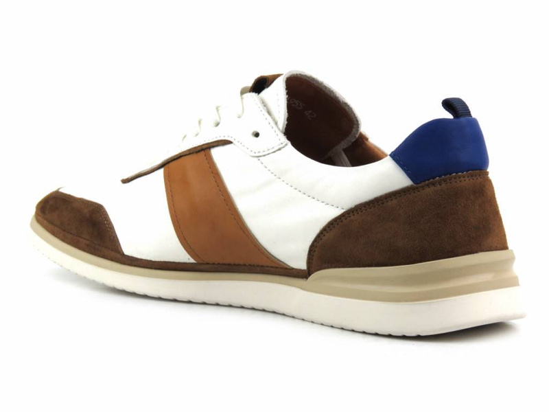 Buty męskie sportowe skórzane - JOHN DOUBARE QA537WIA-A955, biało-brązowe