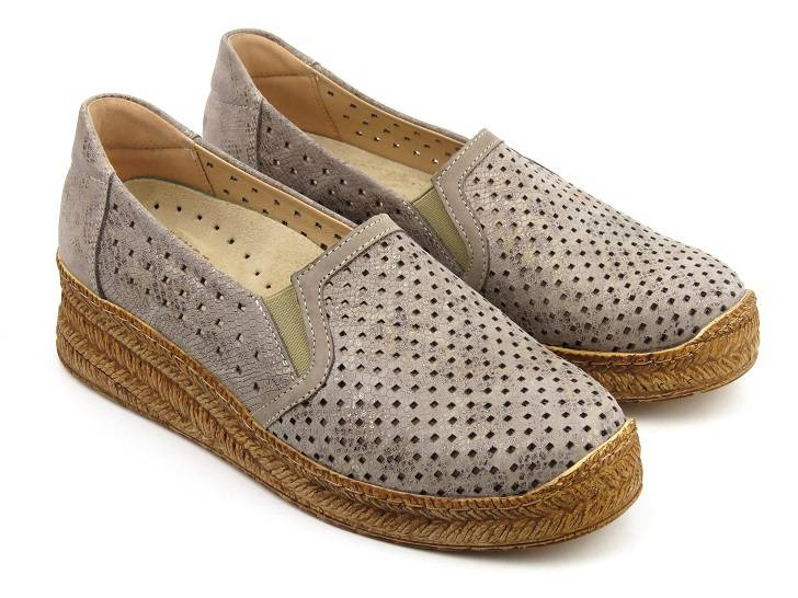 Półbuty damskie na a la plecionej podeszwie - AXEL 1907, beżowe