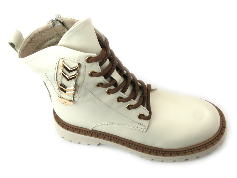 Botki trapery damskie skórzane - VENEZIA 0765572, beżowe