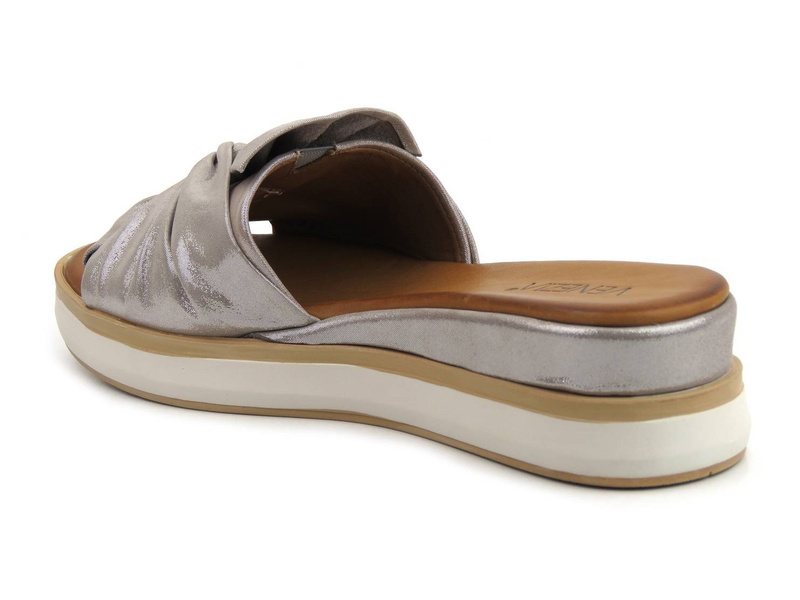 Skórzane klapki damskie z kokardą - VENEZIA 0301330111, szare