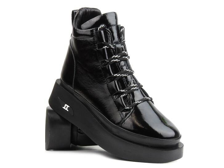 Skórzane botki damskie na platformie- Artiker 53C0886, czarne