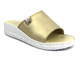 Klapki damskie skórzane płaskie złote Helios Komfort 130