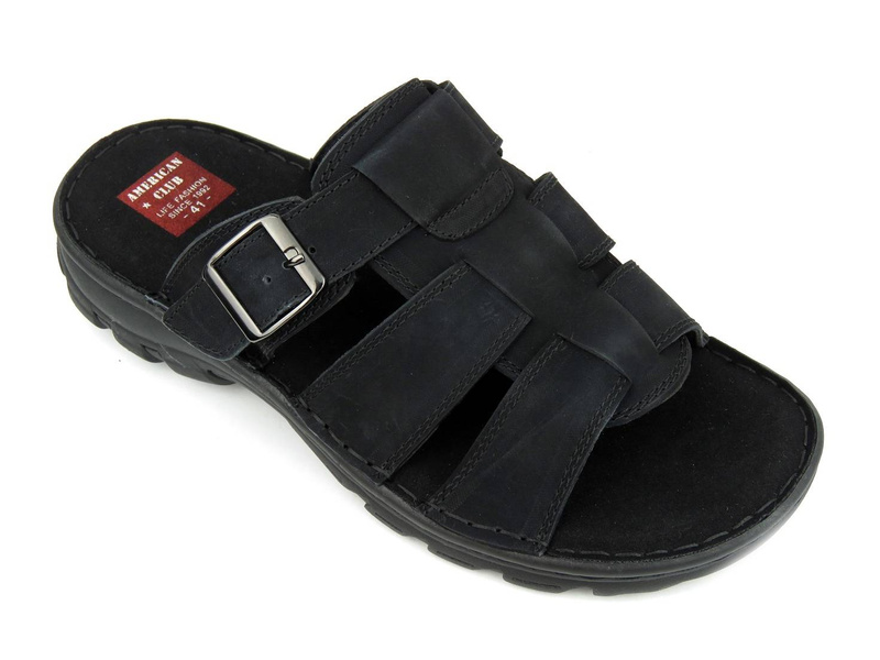 Klapki męskie z zapięciem na klamrę - AMERICAN CLUB CY09/21, czarne