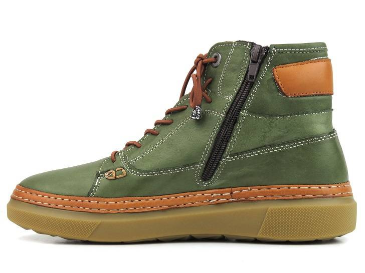 Botki, trzewiki damskie sznurowane z suwakiem - MANITU 990061-07, zielone