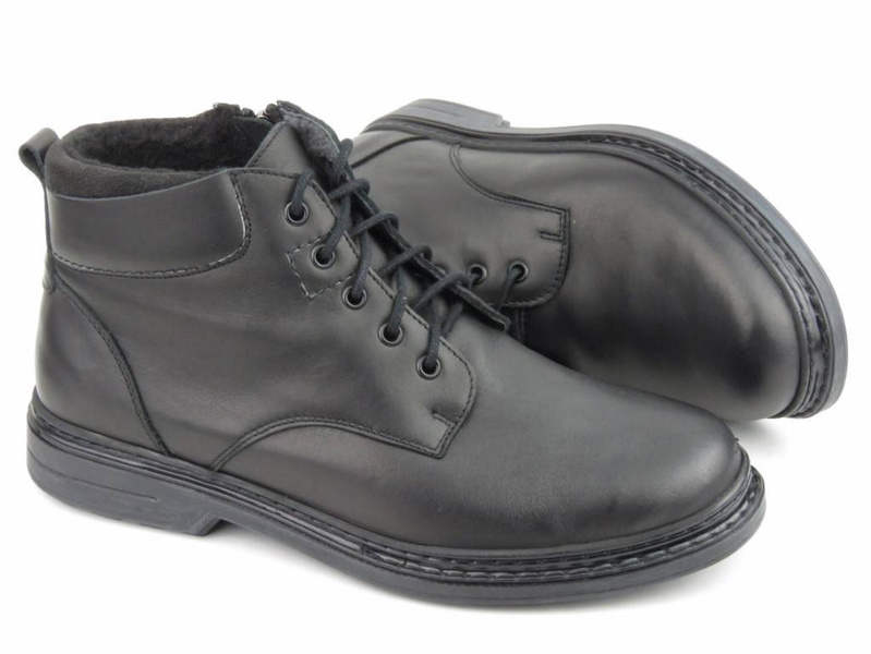 Ciepłe trzewiki męskie z wełną - Helios Komfort 811, czarne