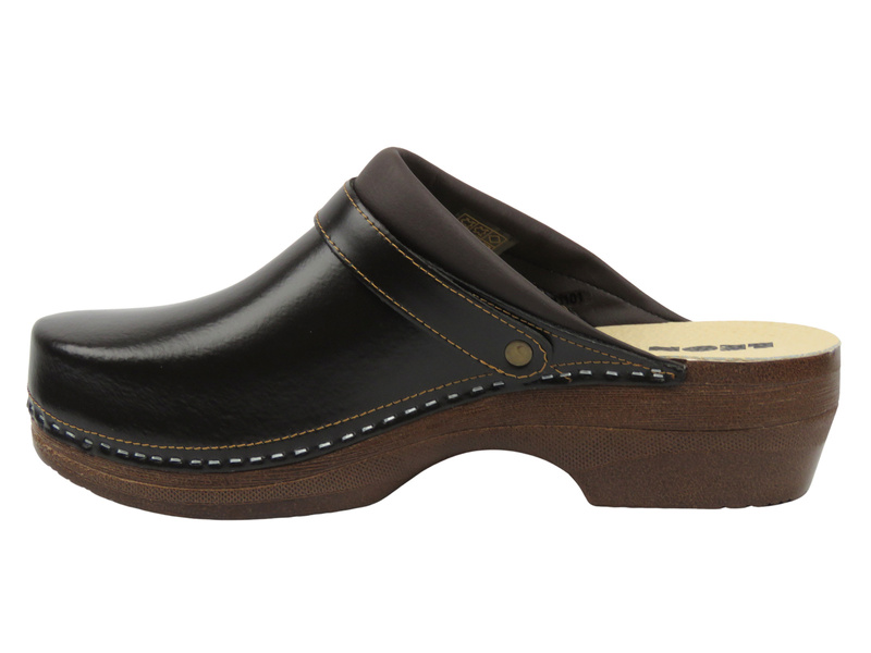 Skórzane klapki męskie na obcasie brązowe Leon PU101M