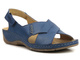 Skórzane sandały damskie ze skrzyżowanymi paskami - HELIOS Komfort 229-1, granatowe