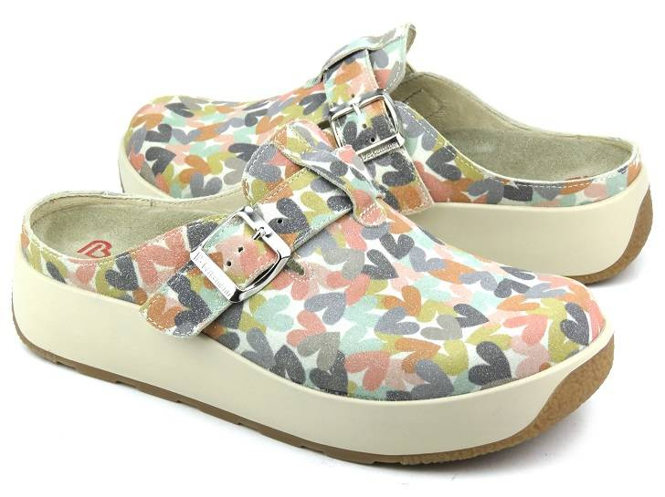 Komfortowe klapki damskie, chodaki - BERKEMANN 03902-710, w serduszka