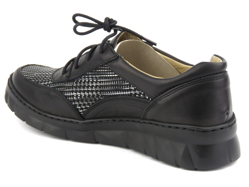 Czarne sneakersy damskie ze srebrnym wzorkiem - Helios Komfort 360