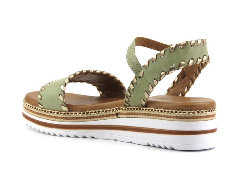 Sandały damskie na platformie - VENEZIA ESTI 261600, zielone ze złotymi przeszyciami