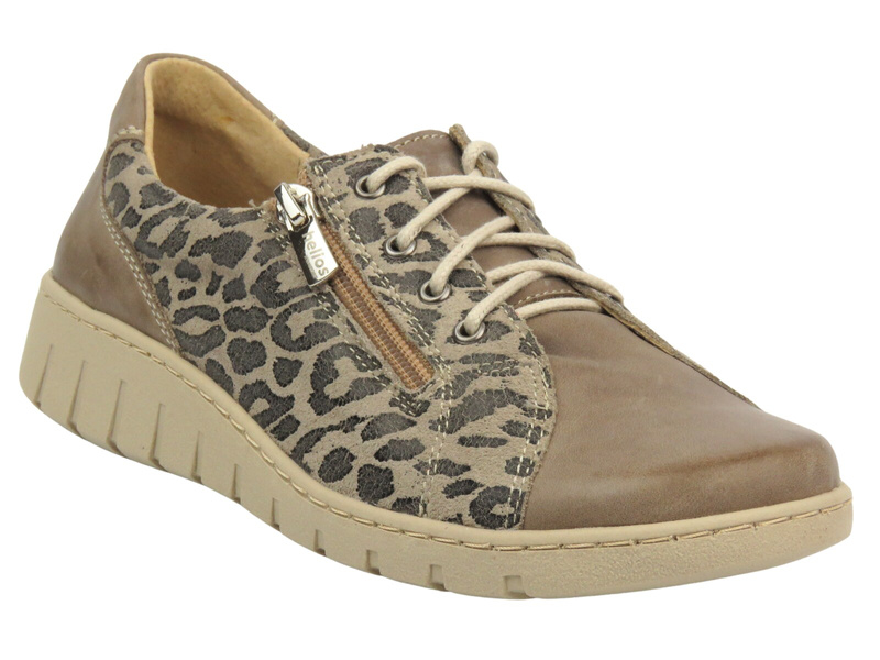 Skórzane półbuty damskie HELIOS Komfort 429, beżowe z panterką