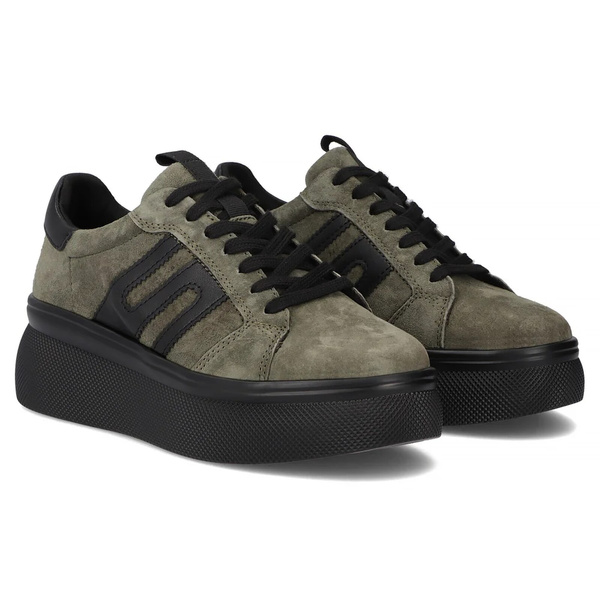 Skórzane sneakersy damskie na platformie khaki Filippo DP7175/25