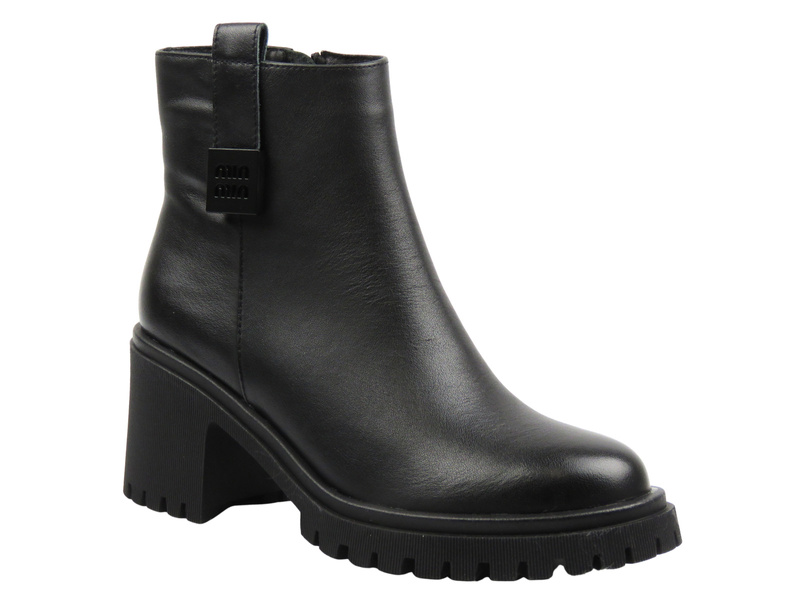 Skórzane botki damskie na obcasie czarne Cambell 25-29312