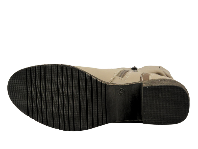 Wygodne, skórzane botki damskie na klocku - Galant Z23-4, beżowe PL