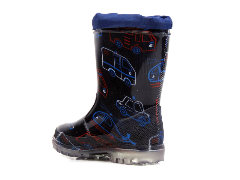 Wysokie kalosze dziecięce w pojazdy - WOJTYŁKO 2204, granatowe
