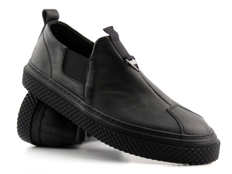 Skórzane półbuty męskie slip on - VENEZIA 10019, czarne
