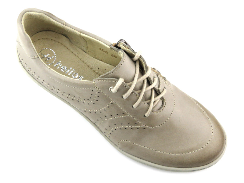 Skórzane półbuty damskie na niskim koturnie - HELIOS Komfort 402, szare