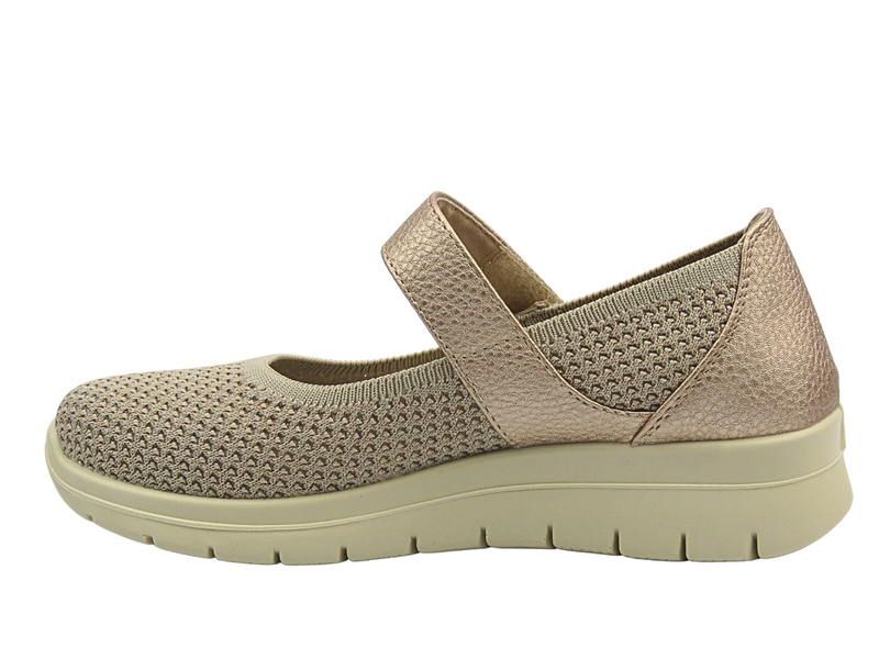 Półbuty damskie z paskiem na rzep beżowe UNISOFT 25PB02-8886