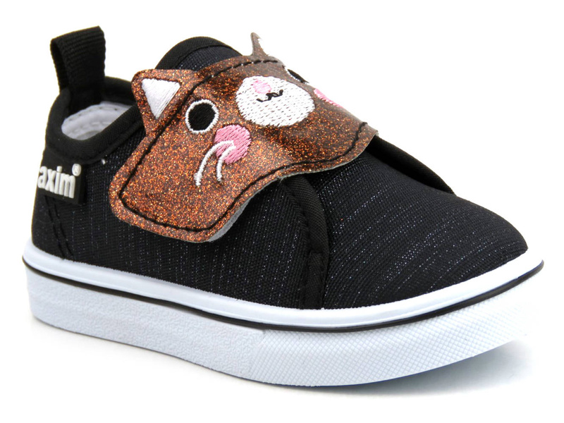 Wygodne trampki dziecięce z kotkiem na cholewce - AXIM 22102, czarne