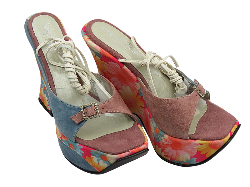 Sandały damskie na koturnie niebieskie Roberto Vitali 332P52