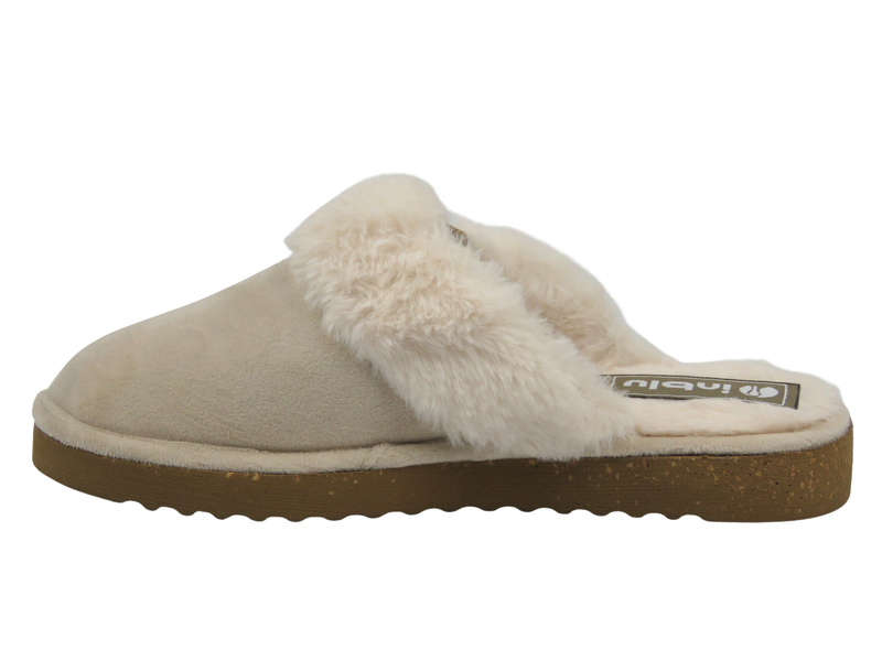 Miękkie kapcie damskie z futerkiem beżowe Inblu EY-32