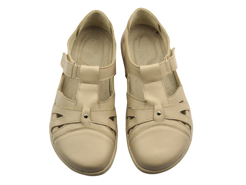 Barefoot skórzane minimalistyczne półbuty damskie ecru Helios Komfort 466