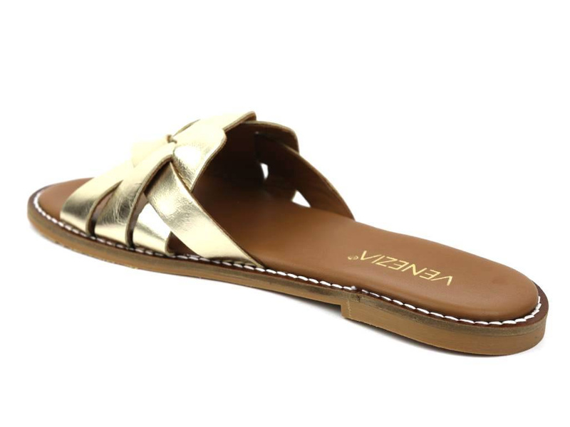Eleganckie klapki damskie skórzane - VENEZIA MRZ-OMELIA, złote